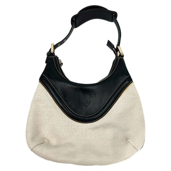 Gucci Cream Black Leather Canvas Crest Hobo Bag | Small Size - Picture 1 of 12